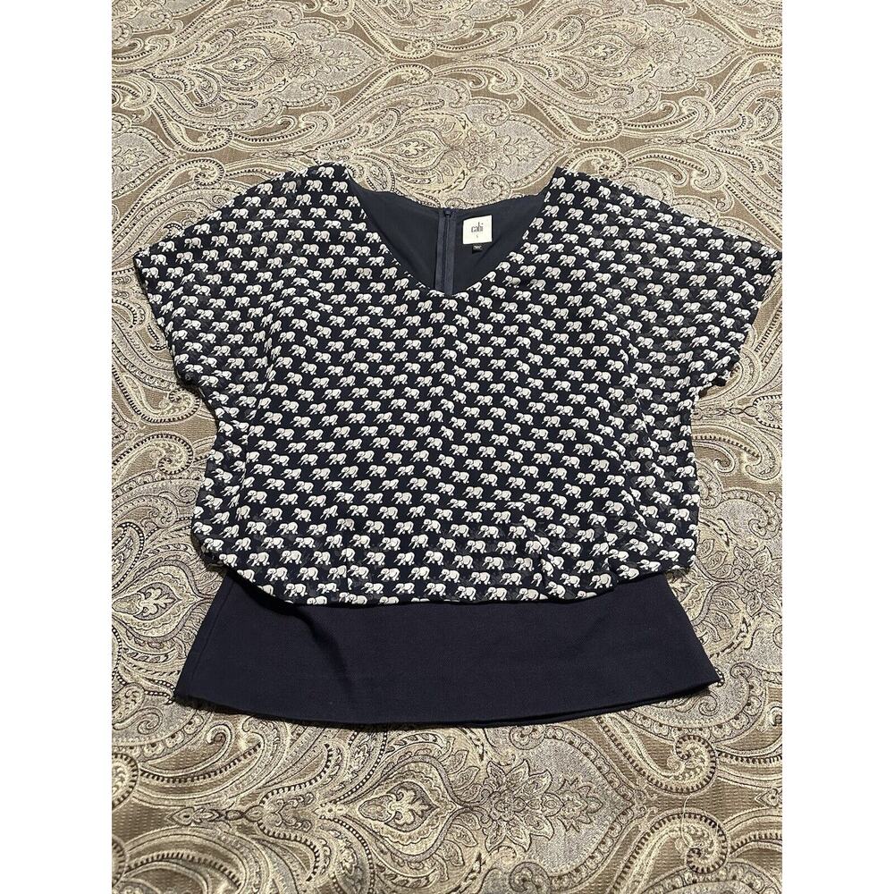 Cabi Parade Blouse Top Size Small Elephant Print Style #5345 Blue White